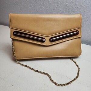 CLEARANCE 💲6Vintage Tan Faux Leather Clutch Tortoise Shell Gold Shoulder Chain‎